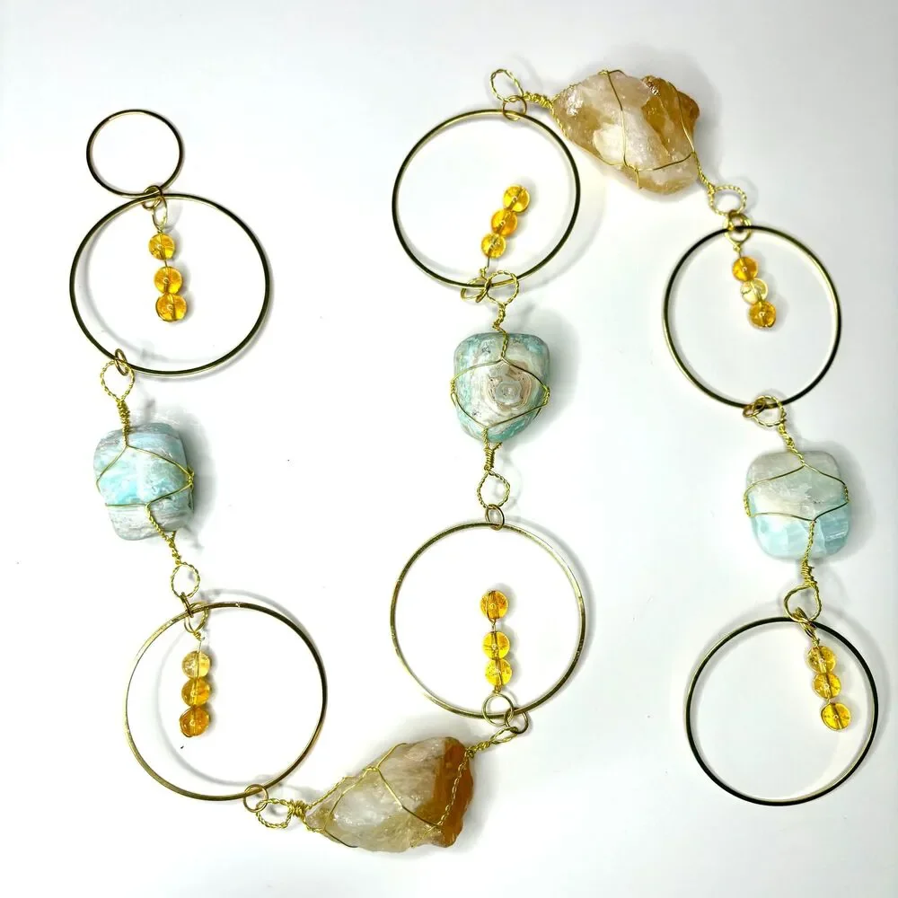 Caribbean Calcite Citrine Wall Hanging | Raw Citrine Crystal | Citrine Beads